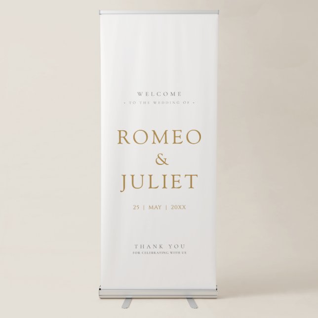 Minimalist Gold Welcome Wedding Retractable Banner (Front)