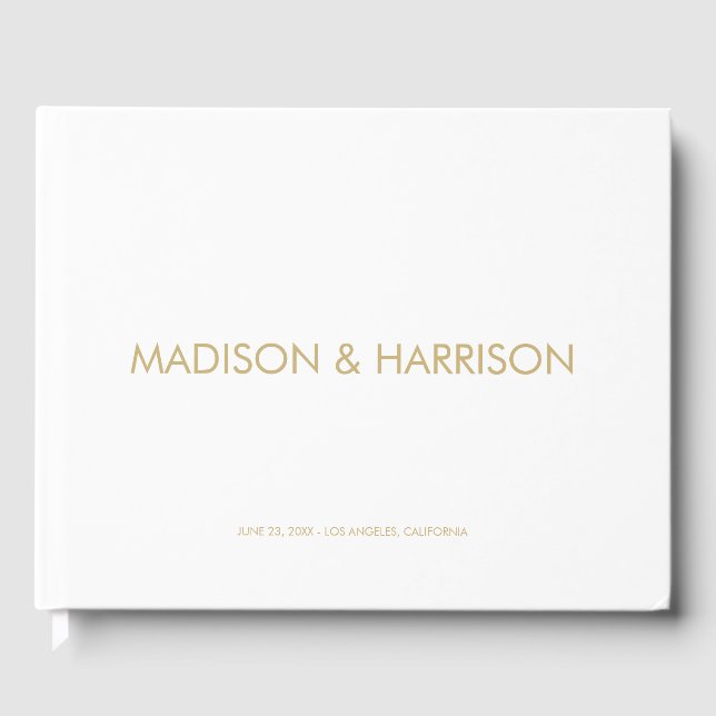 Minimalist gold white custom simple Wedding Guest Book (Front)