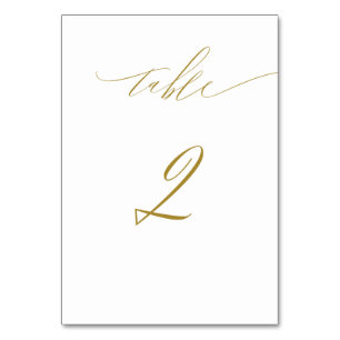Minimalist Gold White Elegant Script No 2 Wedding Table Number