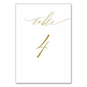 Minimalist Gold White Elegant Script No 4 Wedding Table Number