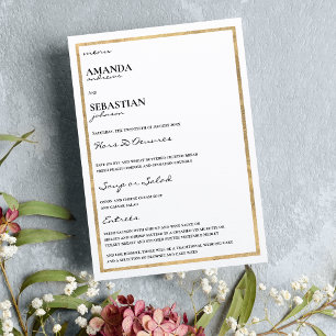 Minimalist gold white typography elegant wedding menu