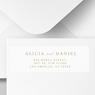 Minimalist gold white wedding return address