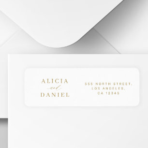 Minimalist gold white wedding return address