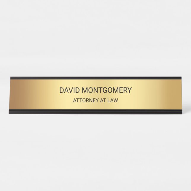 Minimalist Gold with Black Typography Lawyer Desk Name Plate (Front)