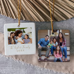 Minimalist Gold Yearly Family Photo Ceramic Ornament<br><div class="desc">This minimalist gold yearly family photo ceramic ornament is the perfect simple Christmas tree decoration. The design features classic gold and white typography paired with a rustic yet elegant script font with hand lettered style. Personalise the front of this keepsake ornament with a photo, your family name and the year....</div>