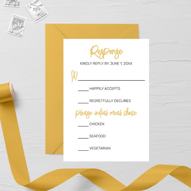 Minimalist Golden Calligraphy Wedding RSVP Card (Creator Uploaded)