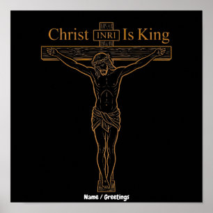 Minimalist Golden Crucifixion Art Christ Is King Poster