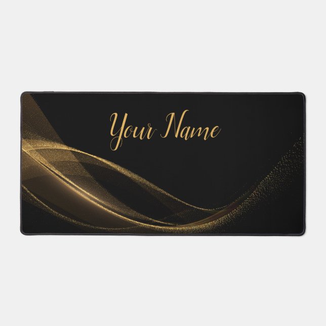 Minimalist Golden Dust Glitter Abstract Flowing  Desk Mat (Front)