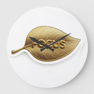 Minimalist Golden Leaf "FOCUS" wall Clock-Premium  Large Clock