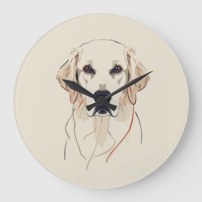 Minimalist Golden Retriever Line Art  Large Clock (Front)