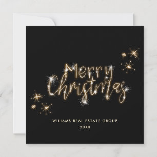 Minimalist Golden Sparkle Lights Merry Christmas Holiday Card