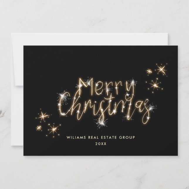 Minimalist Golden Sparkle Lights Merry Christmas Holiday Card (Front)