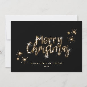 Minimalist Golden Sparkle Lights Merry Christmas Holiday Card