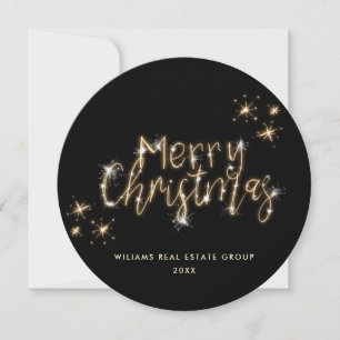 Minimalist Golden Sparkle Lights Merry Christmas Holiday Card