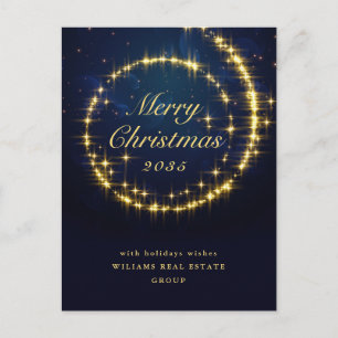 Minimalist Golden Sparkle Lights Navy Christmas Postcard