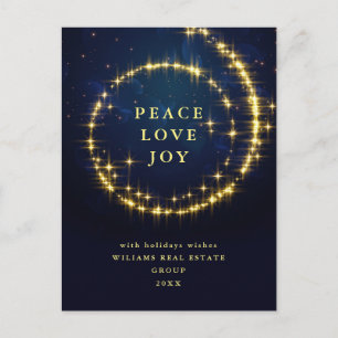 Minimalist Golden Sparkle Lights Navy Christmas Postcard