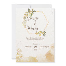 Minimalist golden watercolor wedding invitation