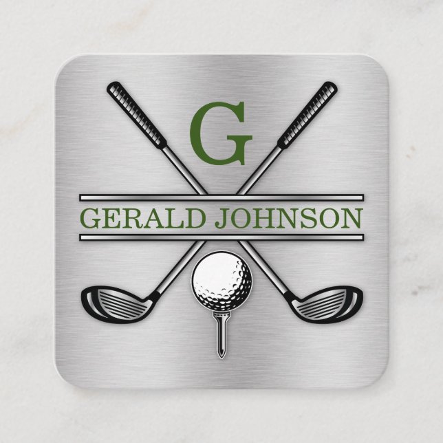 Minimalist Golf Monogram Square Business Card (Front)