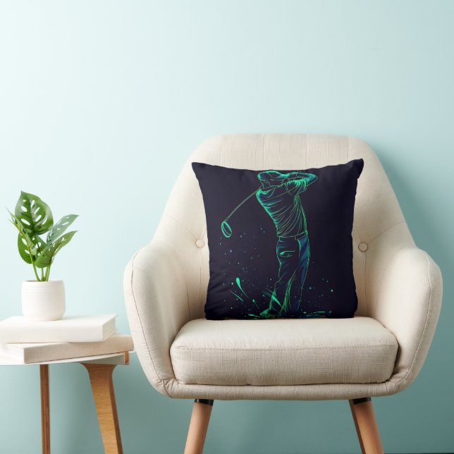 Minimalist Golfer Green Glow Silhouette Cushion (Chair)