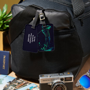 Minimalist Golfer Green Glow Silhouette Luggage Tag