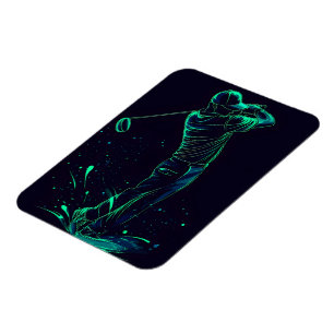 Minimalist Golfer Green Glow Silhouette Magnet