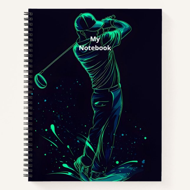 Minimalist Golfer Green Glow Silhouette Notebook (Front)