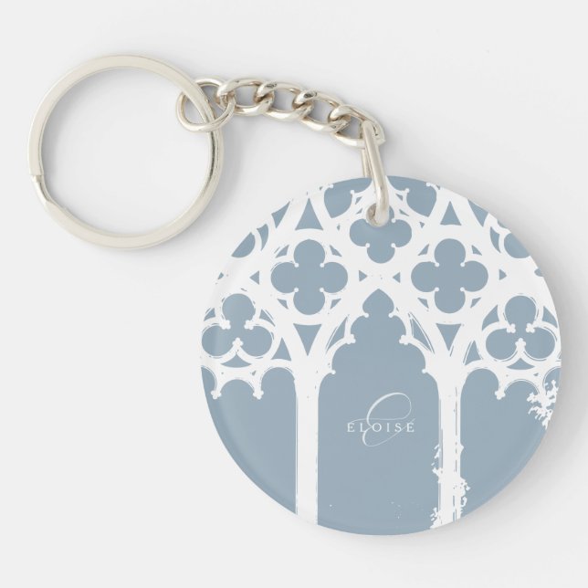 Minimalist Gothic Elegant Typography Blue Grey Key Ring (Front)
