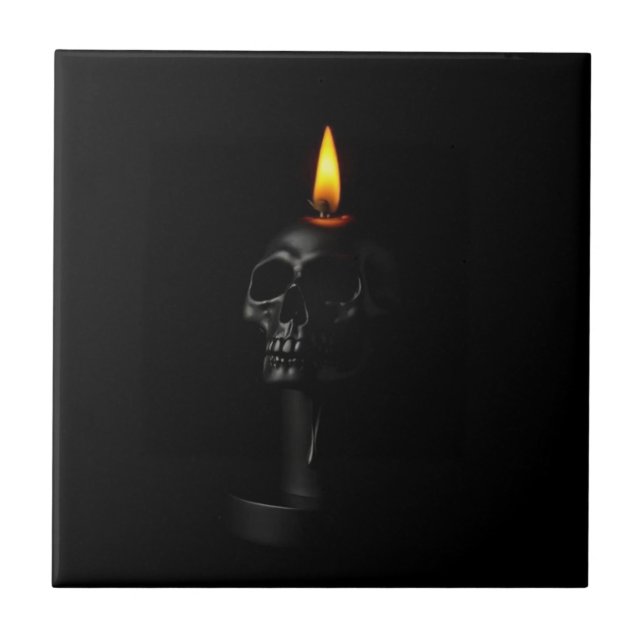 Minimalist Gothic Halloween Candle Ceramic Tile (Front)