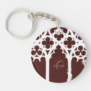 Minimalist Gothic Window Calligraphy Burgundy Key Ring