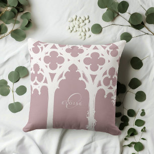 Minimalist Gothic Window Calligraphy Pale Pink Cushion