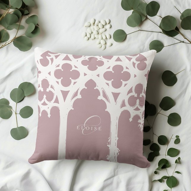 Minimalist Gothic Window Calligraphy Pale Pink Cushion (Creator Uploaded)