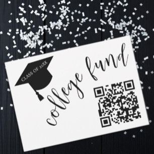 Minimalist Grad Cap Black & White College Fund Enclosure Card
