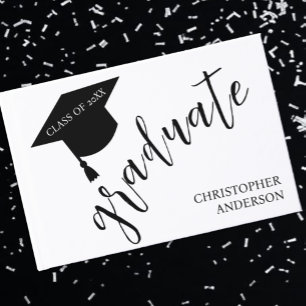 Minimalist Grad Cap Black & White Graduation Guest Book