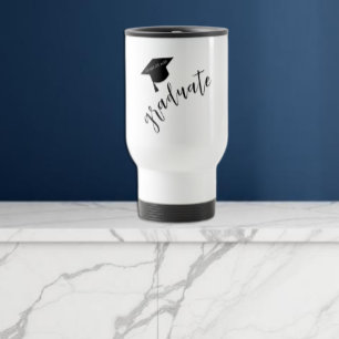 Minimalist Grad Cap Black & White Graduation Travel Mug