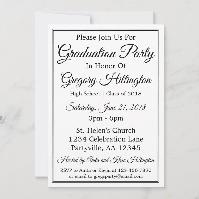Minimalist Grad Cap Graduation Party Invitation (Back)