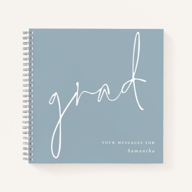 Minimalist Grad Dusty Blue Graduate Guest Book (Front)