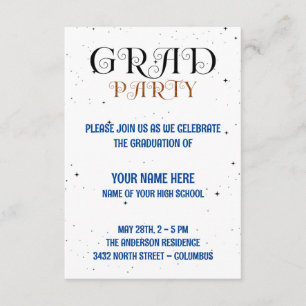Minimalist Grad Party Blue Black & White Script Enclosure Card