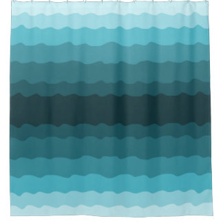 Minimalist Gradient Blue Ocean Waves Pattern Shower Curtain