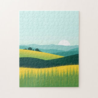Minimalist Gradient Hills and Grass Landscape Jigsaw Puzzle