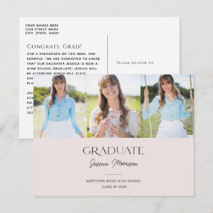 Minimalist Graduate Blush Pink 3-Photos Graduation Postcard