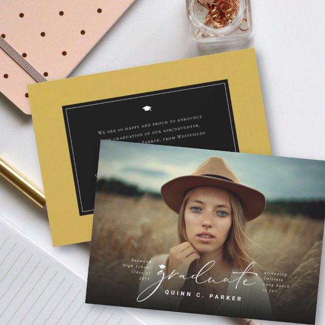 Minimalist Graduate Simple Graduation Cap Photo Announcement (Modern Minimalist Graduate Simple Graduation Cap Photo Announcement Card @ zazzle.com/color_therapy)
