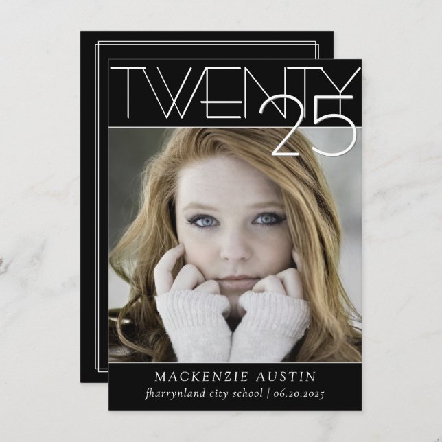 Minimalist Graduation | Black and White Photo Announcement (Front/Back)