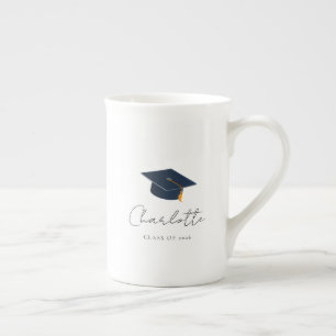 Minimalist Graduation Cap & Custom Name Bone China Mug