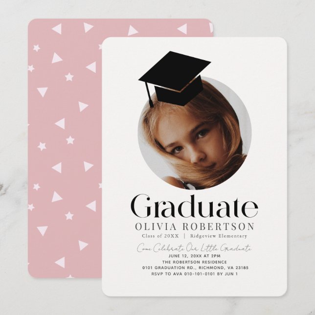 Minimalist Graduation Cap Girl Photo Invitation (Front/Back)