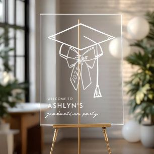 Minimalist Graduation Cap with Bow Welcome Acrylic Acrylic Sign