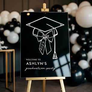 Minimalist Graduation Cap with Bow Welcome Acrylic Sign