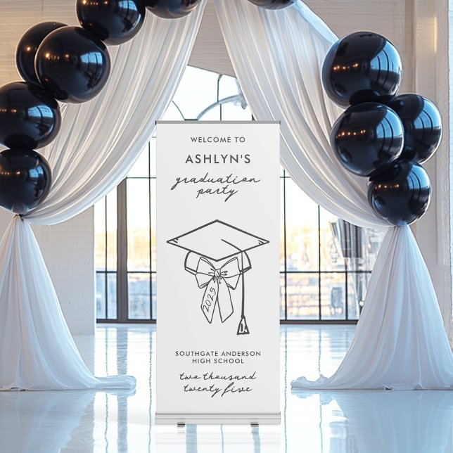 Minimalist Graduation Cap with Bow Welcome Retractable Banner (Graduation Party Banner)