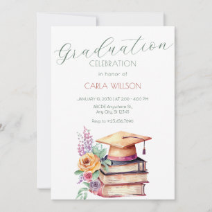 Minimalist graduation cap with flowers  invitation