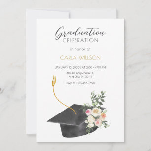Minimalist graduation cap with flowers  invitation