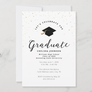 Minimalist Graduation Faux Gold Glitter Invitation